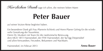 Traueranzeige von Peter Bauer von Pegnitz-Zeitung